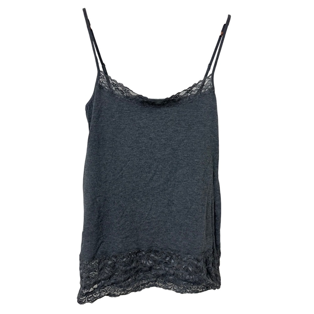 Loft Y2K Tank Cami Women Large Gray Lace Trim Romantic Coquette Babydoll Britney